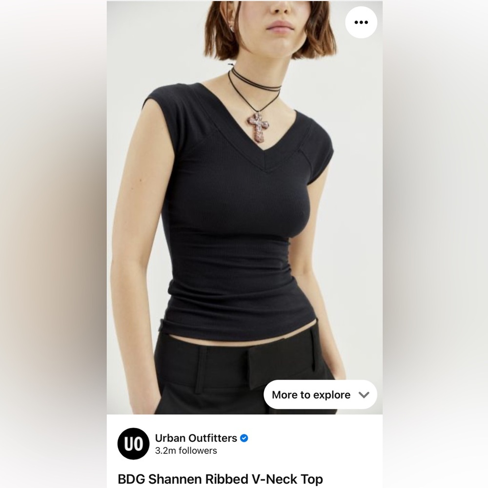 BDG Urban Outfitters Shannen Ribbed V Neck Short Cap Sleeve T shirt baby tee top - Picture 2 of 16